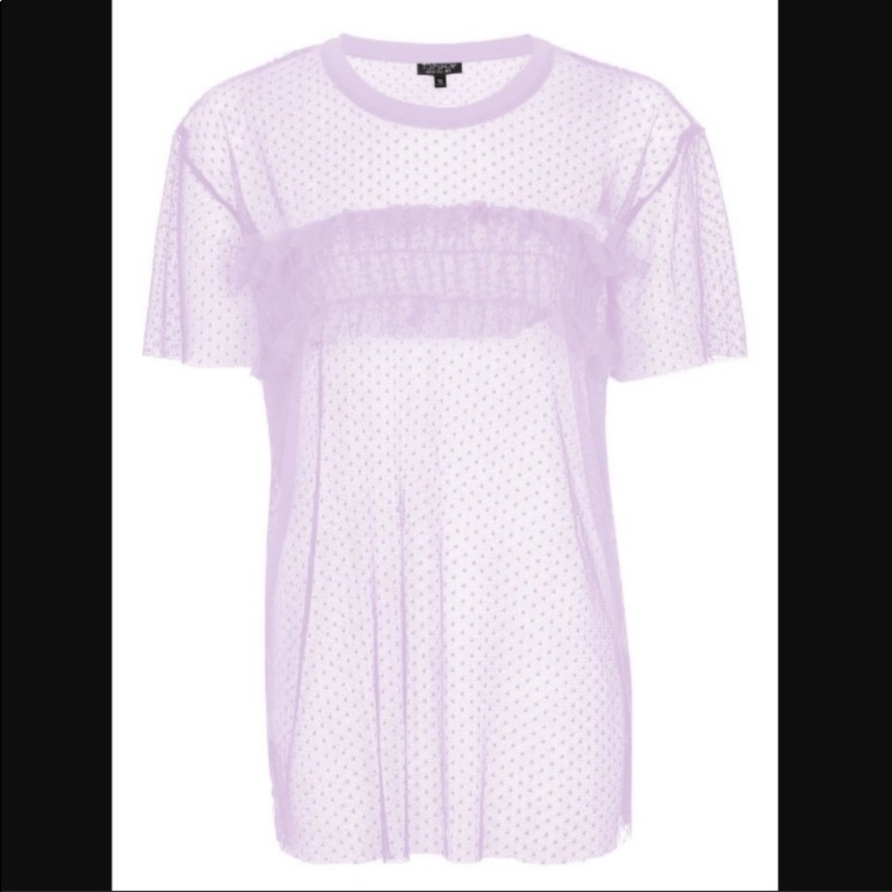 TOPSHOP LILAC DOBY MESH LACE RUFFLE SHIRT